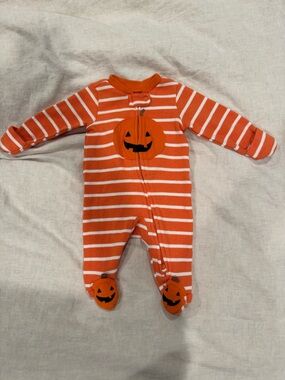 Carters Stripe Pumpkin Footed One-Piece
